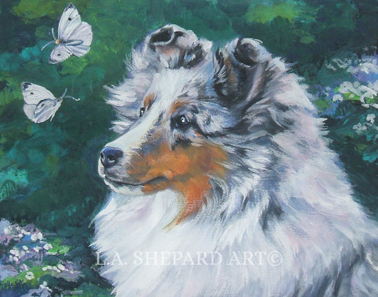 Shetland Sheepdog SHELTIE DOG ART Canvas print of LAShepard painting 8x10