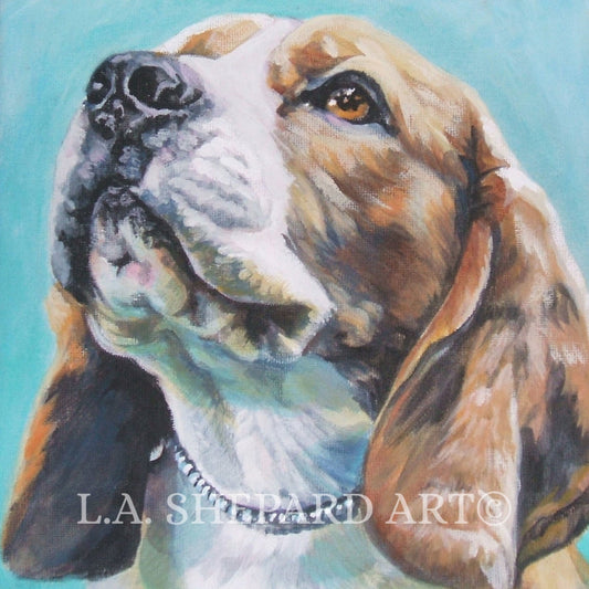 BEAGLE DOG portrait art canvas PRINT of LAShepard painting 12x12"