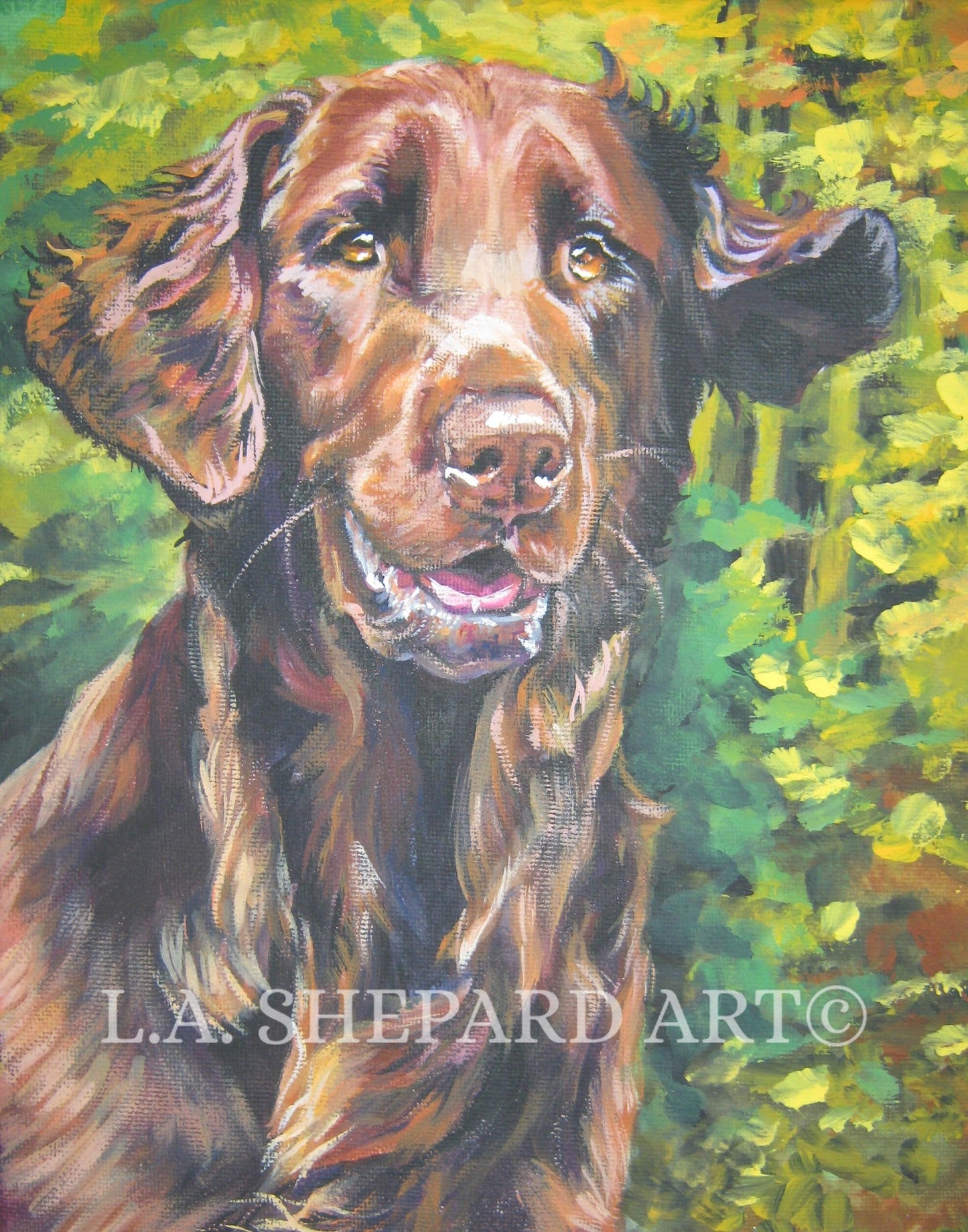 FLAT COATED RETRIEVER dog portrait canvas art print of LAShepard painting 8x10