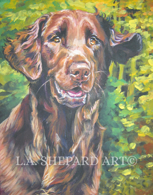 FLAT COATED RETRIEVER dog portrait canvas art print of LAShepard painting 8x10