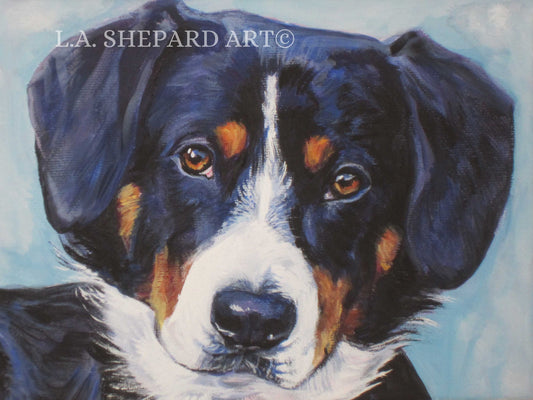 Entlebucher Mountain Dog "Sweet Face of the Entlebucher Mountain Dog" Giclée Print of Original Painting by LA Shepard