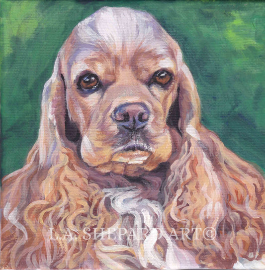 American COCKER SPANIEL portrait dog art canvas PRINT of LAShepard painting 8x8