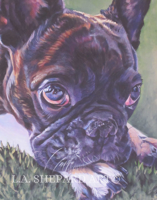 brindle FRENCH BULLDOG art portrait canvas PRINT of LAShepard painting frenchie dog 11x14"