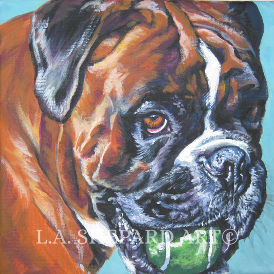 BOXER DOG portrait art PRINT of LAShepard painting 8x8