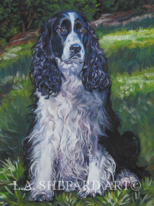 English SPRINGER SPANIEL dog art canvas PRINT of LAShepard painting 8x10"