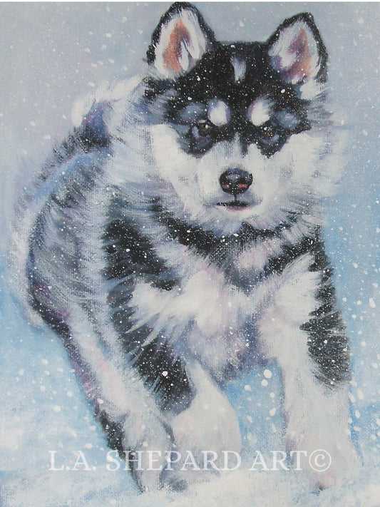 Alaskan Malamute pup dog art print of LAShepard painting 11x14