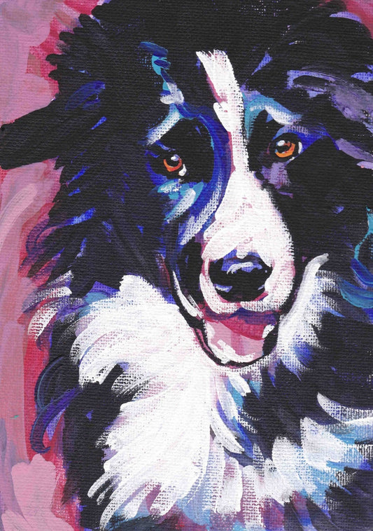 Border Collie portrait art print dog pop art bright colors 13x19" LEA