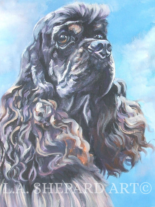 American Cocker SPANIEL DOG art portrait Canvas PRINT of painting by LAShepard 8x10"