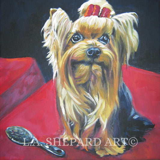 Yorkshire Terrier YORKIE dog ART canvas PRINT of LAShepard painting 8x8"