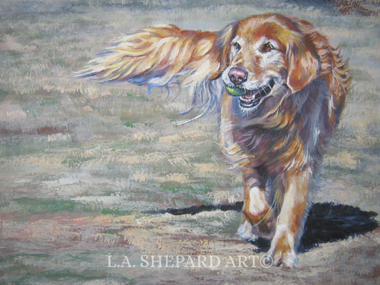 GOLDEN Retriever dog ART canvas PRINT of LAShepard painting 8x10"