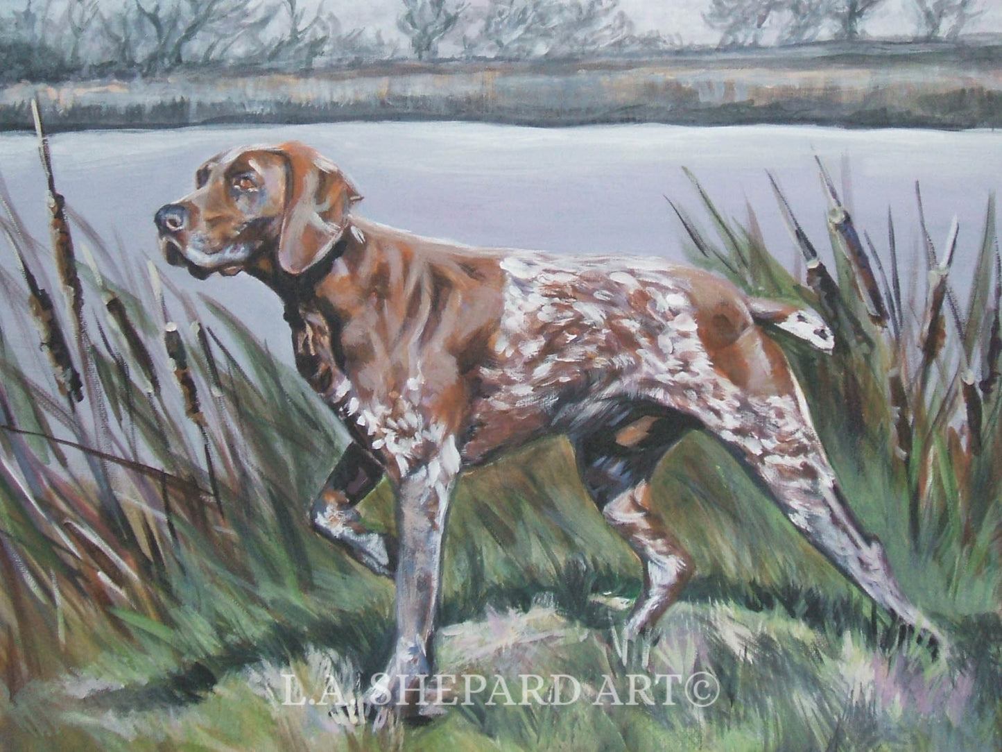 GSP German Shorthaired Pointer dog ART PRINT of LAShepard painting 12x16