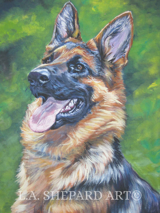 GERMAN SHEPHERD dog art portrait canvas PRINT of LAShepard painting 8x10
