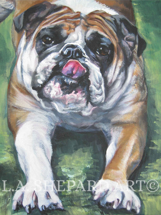 ENGLISH BULLDOG dog art portrait canvas PRINT of LAShepard painting 8x10"