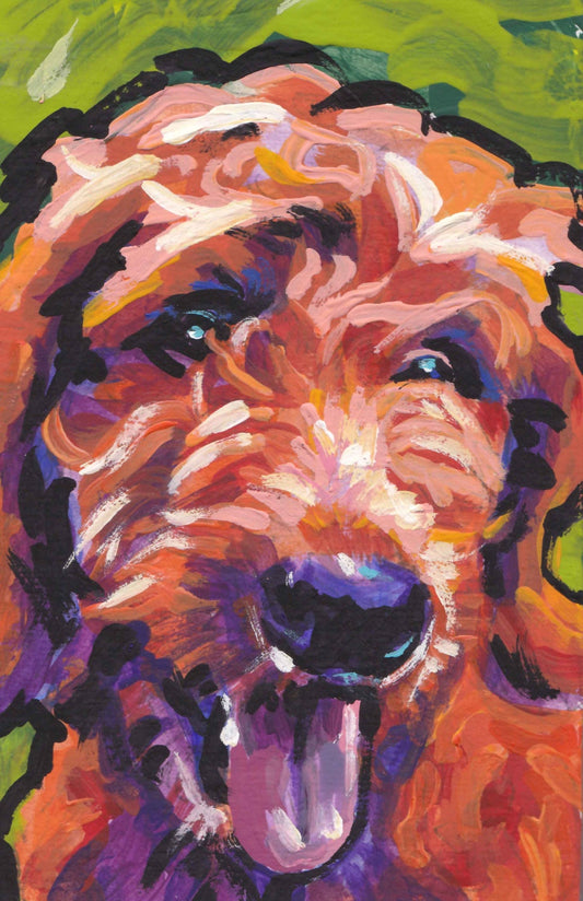 Red Golden Doodle art print of pop dog art painting bright colors 13x19"