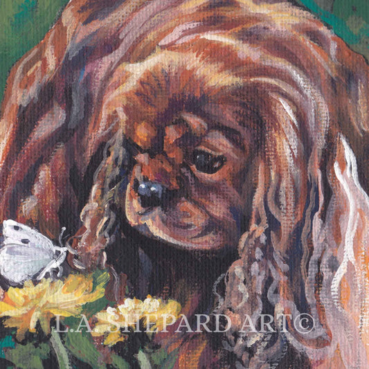 ruby CAVALIER king charles spaniel ART PRINT of LAShepard painting 8x8