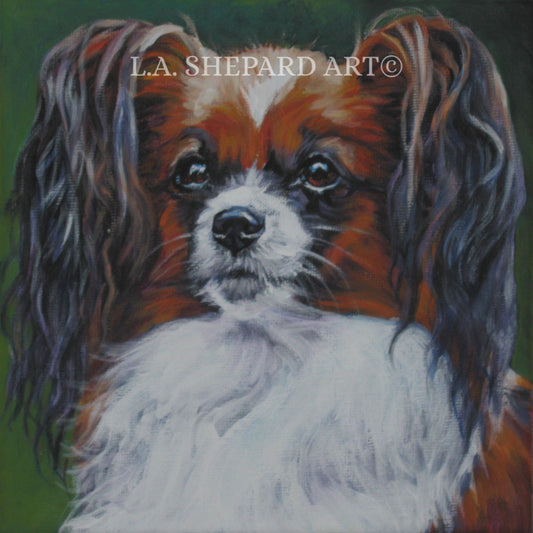 PAPILLON dog art portrait canvas PRINT of LA Shepard painting 12x12"