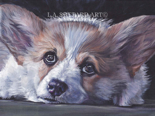 Pembroke Welsh CORGI dog ART portrait canvas PRINT of LAShepard painting 8x10"