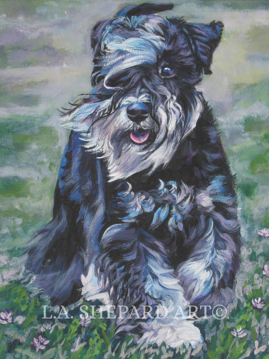Miniature SCHNAUZER dog ART canvas PRINT of LAShepard painting 12x16