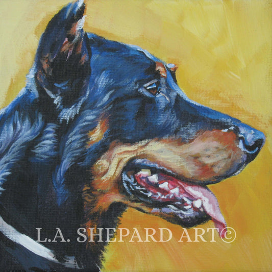 BEAUCERON dog ART portrait canvas PRINT of LAShepard painting 8x8