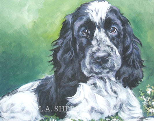 ENGLISH COCKER Spaniel dog art canvas PRINT of LAShepard painting 8x10