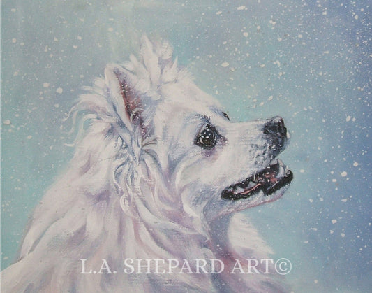 American Eskimo DOG PORTRAIT art canvas PRINT of LAShepard painting 11x14"