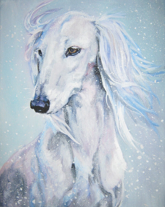 saluki hound dog portrait art CANVAS print of LA Shepard painting 8x10