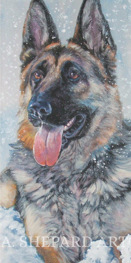 GSD German Shepherd dog art portrait print of LA Shepard painting 5x10 alsatian