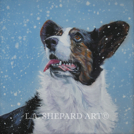 Cardigan Welsh Corgi dog art portrait PRINT of LAShepard painting 12x12
