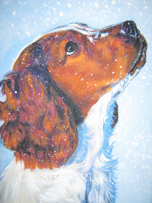 Welsh Springer Spaniel dog portrait art PRINT of LAShepard painting 8x10
