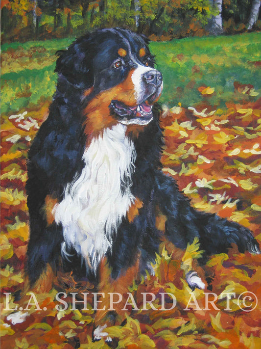 Bernese Mountain Dog art portrait PRINT of LAShepard painting 12x16