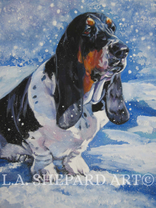 Basset Hound dog art Canvas print of LA Shepard dog painting 12x16