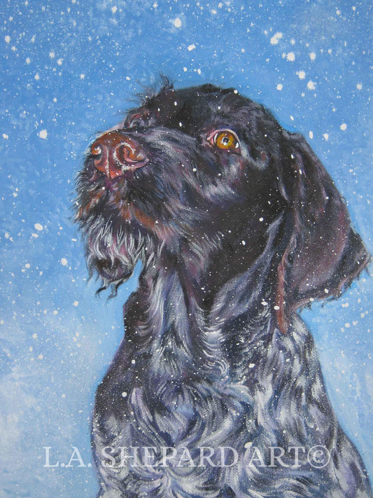 German Wirehaired Pointer GWP dog ART canvas PRINT of LAShepard painting 8x10