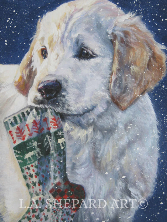 GOLDEN RETRIEVER dog art portrait canvas PRINT of LAShepard painting 11x14" xmas pup