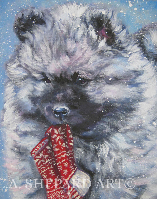 KEESHOND dog art portrait canvas PRINT of LAShepard painting 12x16"  xmas puppy art
