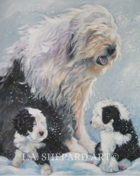 Old English Sheepdog dog art canvas PRINT of LAShepard painting OES 8x10"