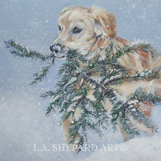 GOLDEN RETRIEVER dog art canvas PRINT of LAShepard painting 8x8 xmas art