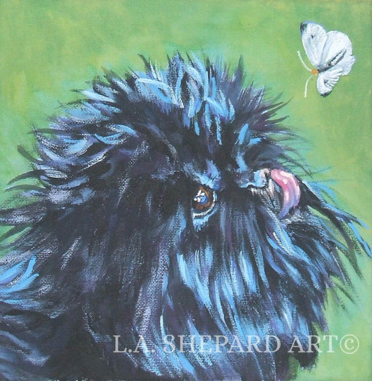 Affenpinscher "Butterfly Kisses and Affenpinscher Wishes" Giclée print of original painting by LA Shepard