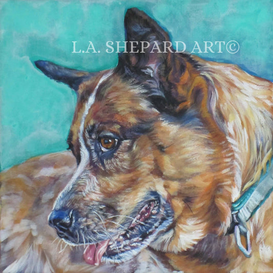 Australian Cattle Dog art portrait Canvas PRINT of LAShepard painting 12x12