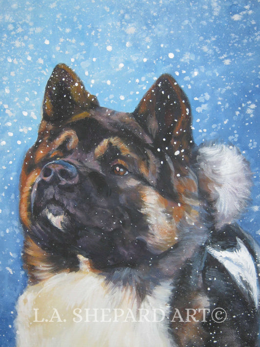 Akita "My Snowy Akita" Giclée print of original painting by LA Shepard