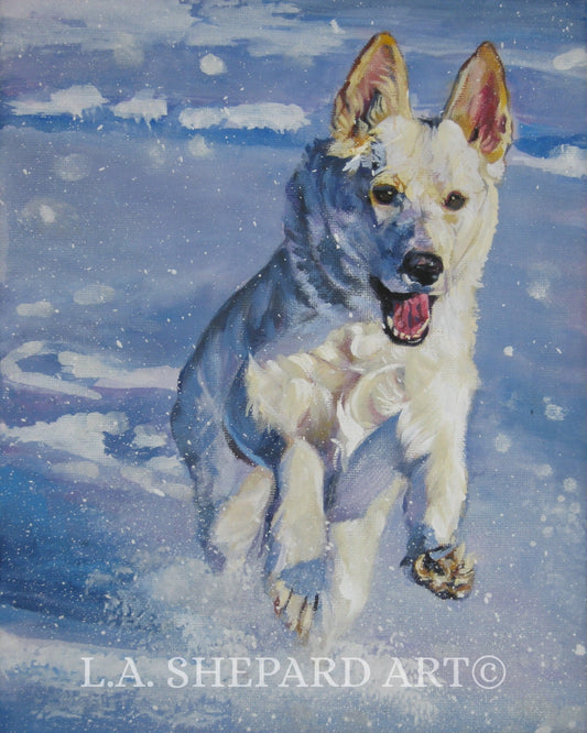 white German Shepherd dog GSD ART PRINT of LAShepard painting 8x10