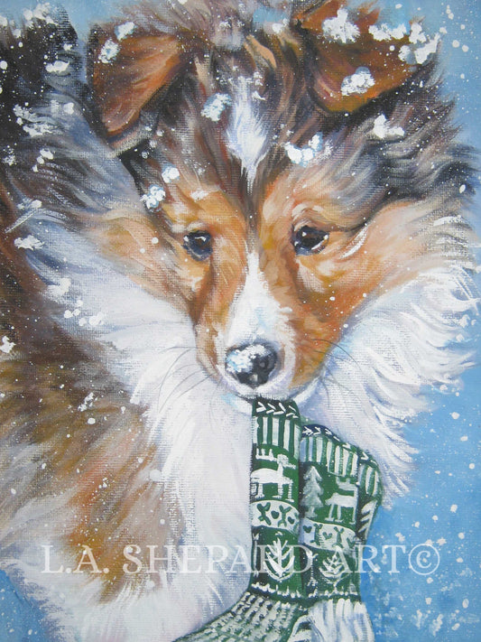Shetland Sheepdog sheltie portrait pup print of LAShepard painting 12X16 xmas