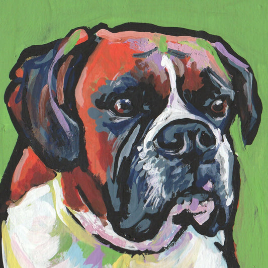 BOXER Dog portrait bright colorful art print of pop art painting 8x8"