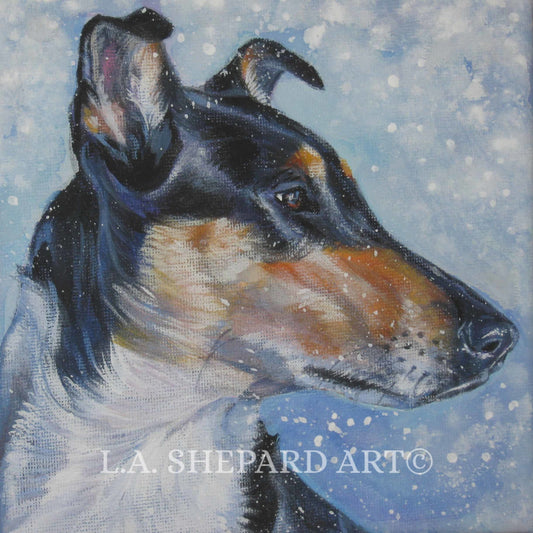 Smooth COLLIE dog portrait ART canvas PRINT of LAShepard painting 8x8