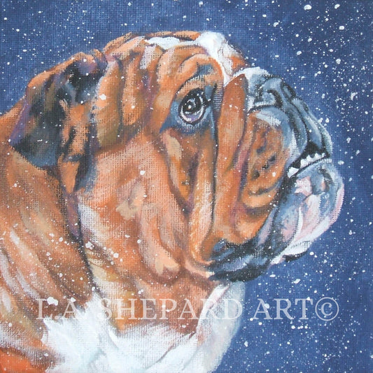 ENGLISH BULLDOG dog art portrait canvas PRINT of LAShepard painting 8x8"