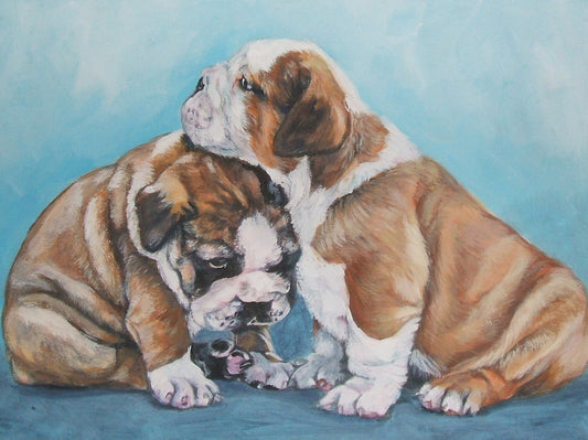 ENGLISH BULLDOG dog art canvas PRINT of LAShepard painting 12x16"