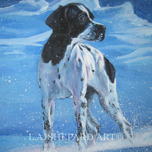 beautiful ENGLISH POINTER dog art canvas PRINT of LAShepard painting 12x12"