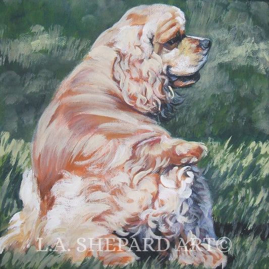 American COCKER Spaniel dog art PRINT of LA Shepard painting 12x12"