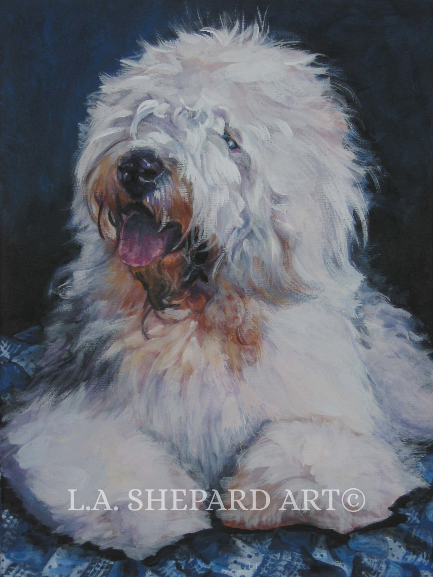 Old English Sheepdog dog portrait art OES PRINT of LAShepard painting 12x16