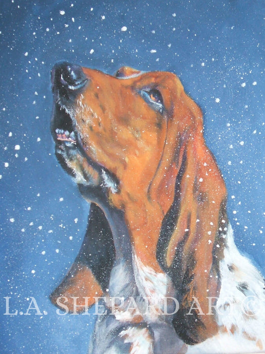 BASSET HOUND dog art portrait canvas PRINT of LAShepard painting 8x10