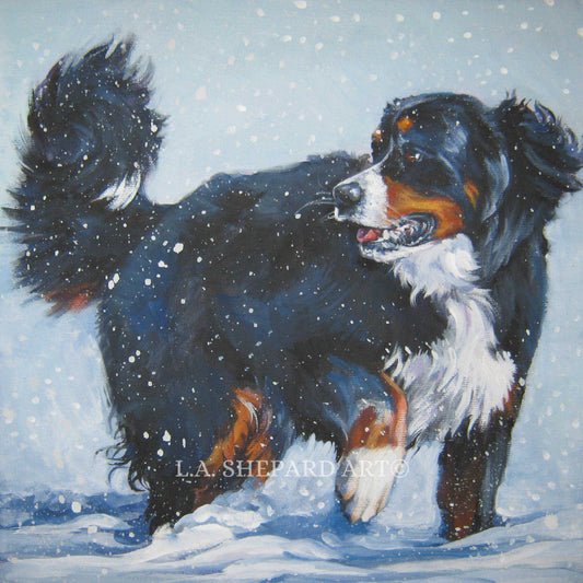 Bernese Mountain Dog art canvas print of LAShepard painting 8x8 xmas